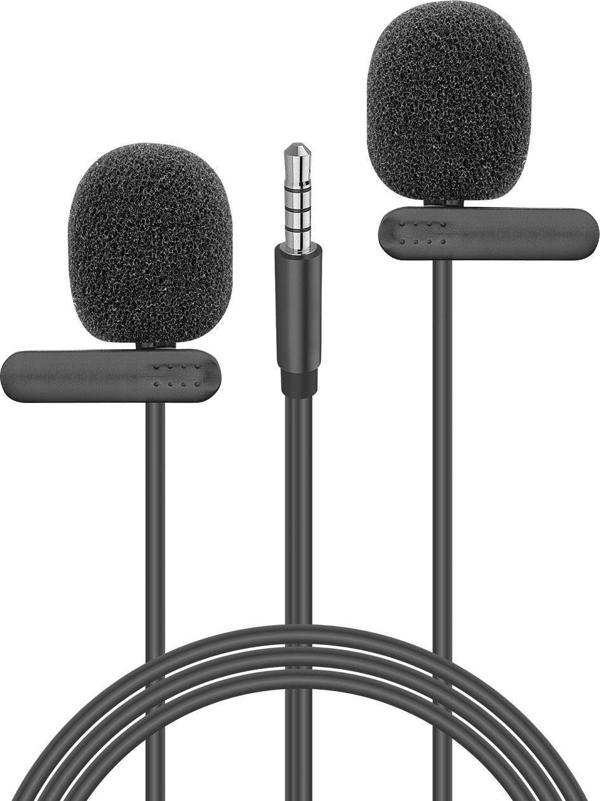Snopy SN-M60 Siyah 2 Mikrofonlu Akıllı Telefon ve Youtuber Yaka Mikrofonu - Image 1
