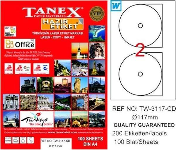 Tanex Cd Etiketi Laser-Copy-Inkjet 100 YP 117 MM TW-3117 - Image 1