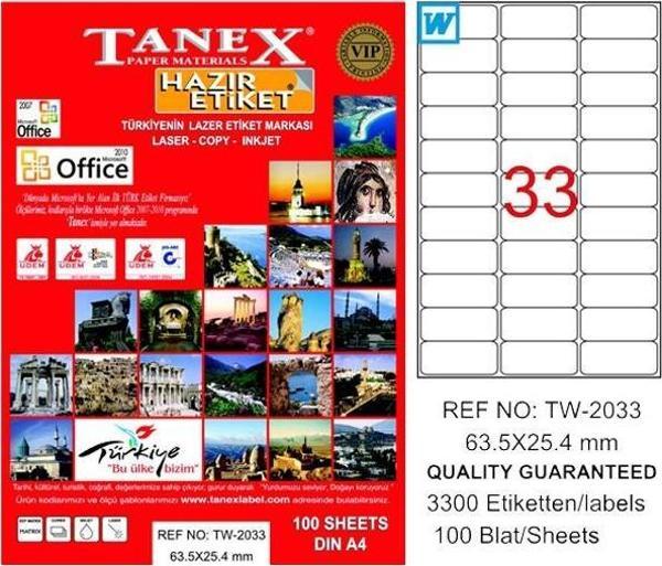 Tanex Lazer Etiket 100 YP 63.5x25.4 Laser-Copy-Inkjet TW-2033 - Image 1