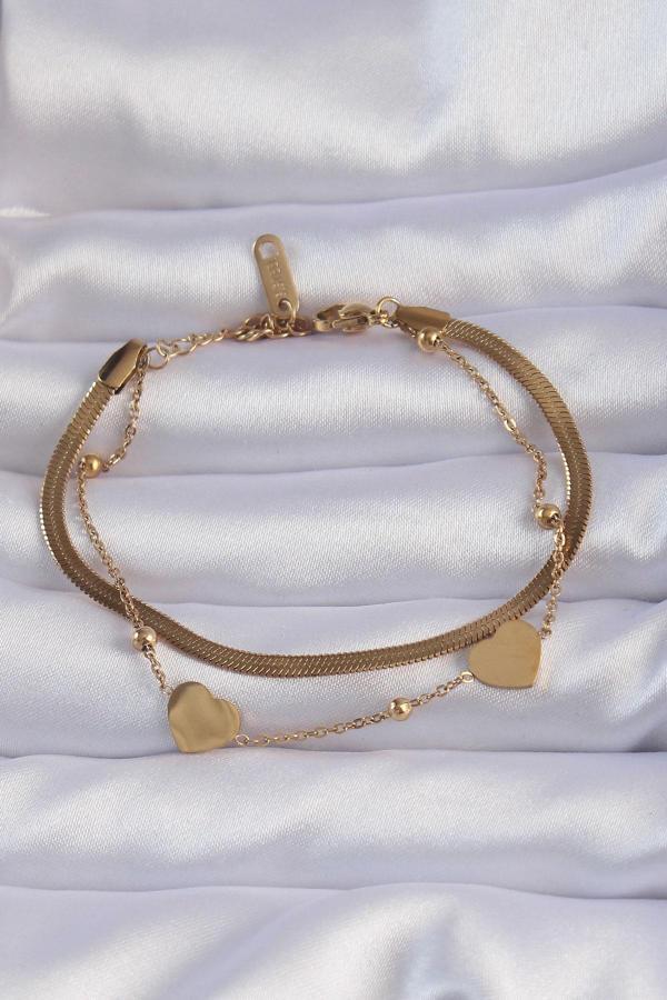 316L Çelik Gold Renk Kalpli Model İtalyan Zincirli Bileklik - TJ-BB6164 - Image 1