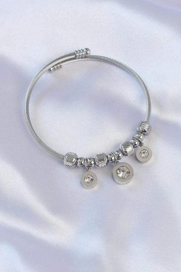 316L Çelik Gümüş Renk Zirkon Taşlı Model Charm Bileklik - TJ-BB6090 - Image 1