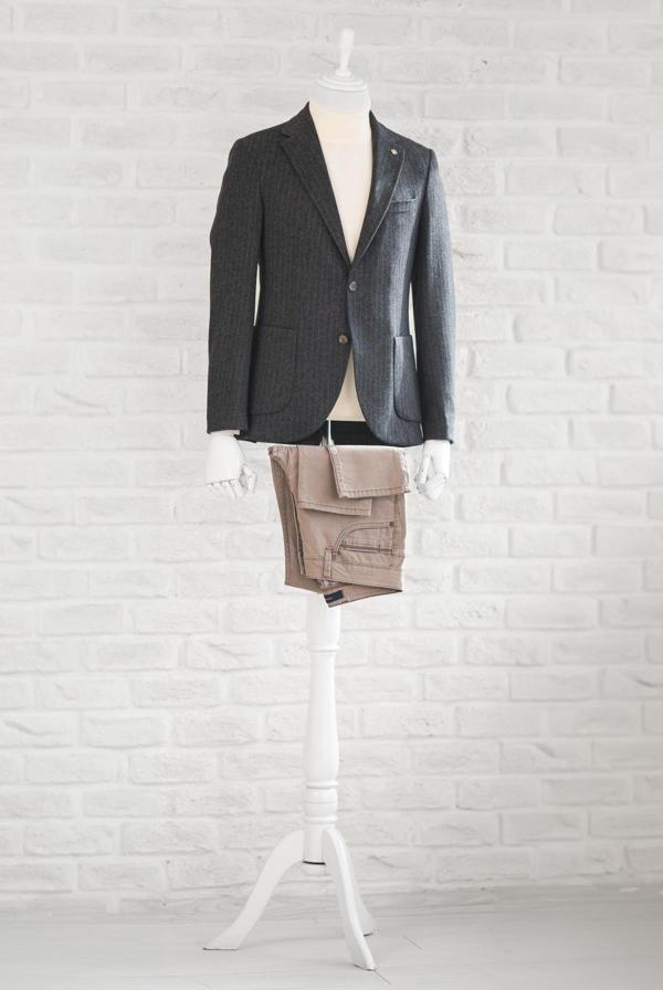 Slimfit Torba Cep Çizgili Mono Yaka Astarsız Çift Yırtmaç Likralı Kışlık Erkek Tek Ceket - Image 1