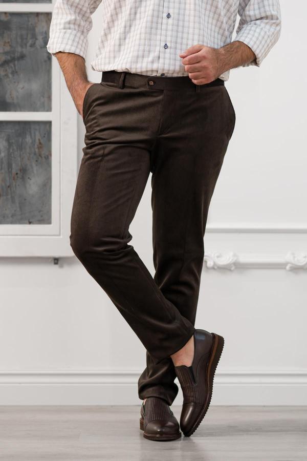 Apartro Regular Fit İnce Fitilli Boru Paça Yan Cep Kalın Kumaş Kadife Pantolon - Image 1