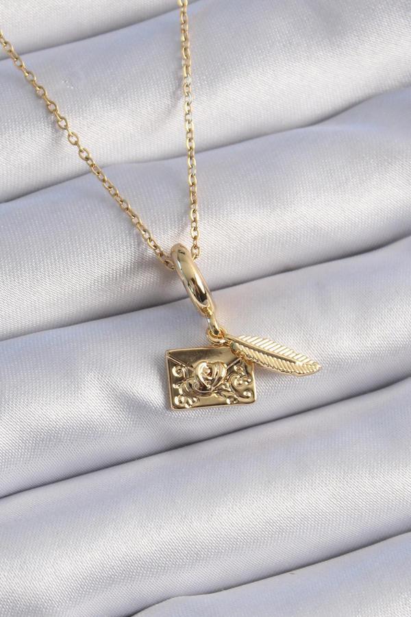 316L Çelik Gold Renk Kalp Detay Mektup Figür Charm Model Kadın Kolye - TJ-BKO9314 - Image 1