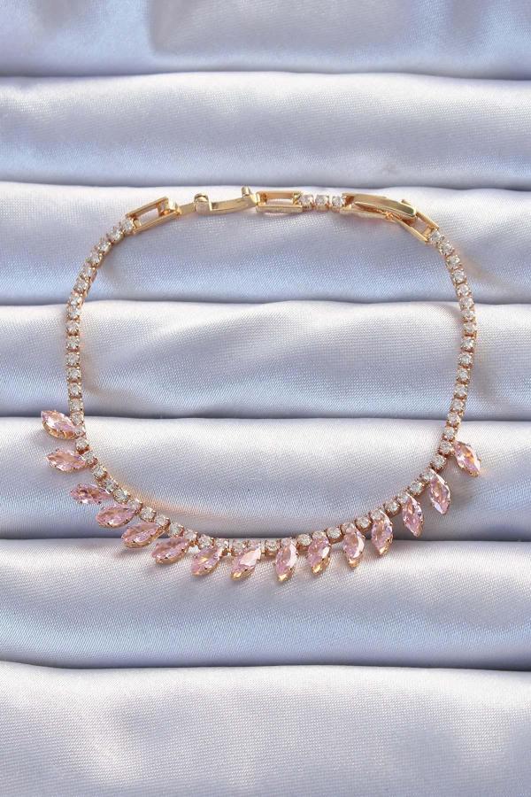 Pirinç Vip Seri Altın Renk Pembe Zirkon Taşlı Bileklik - TJ-BB6325 - Image 1