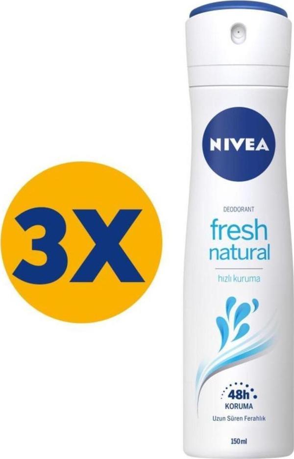 NİVEA DEODORANT KADIN FRESH NATURAL 150 ML 3 ADET  - Image 1