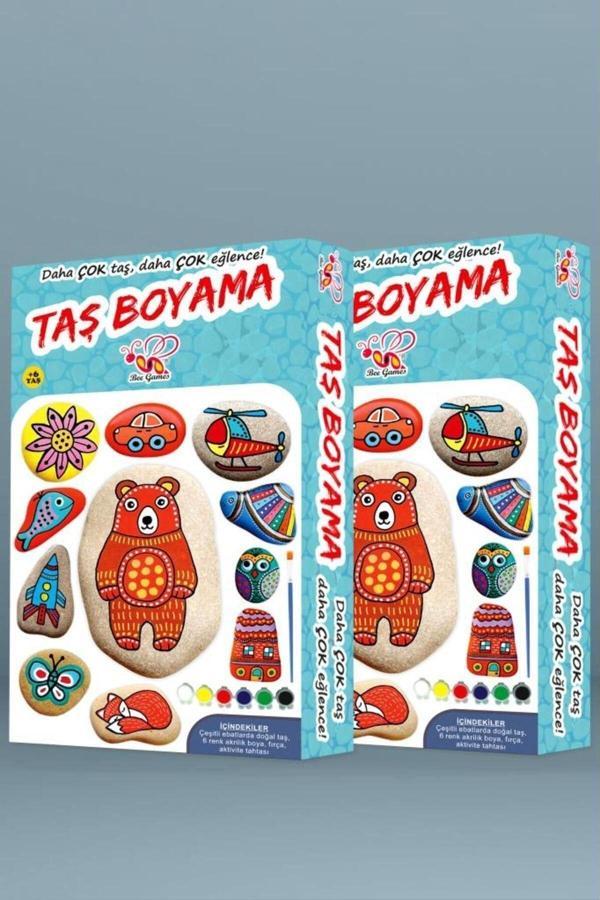 2'li Akrilik Boyalı Taş Boyama Sanatı Hobi Zeka Ve Strateji Oyunu Uygulama Seti - Image 1