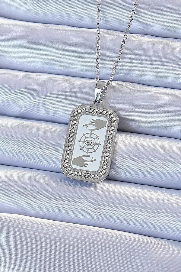 316L Çelik Zincir Gümüş Renk Mineli Zirkon Taşlı Göz Figür Tarot Kolye - TJ-BKO9216 - Image 1