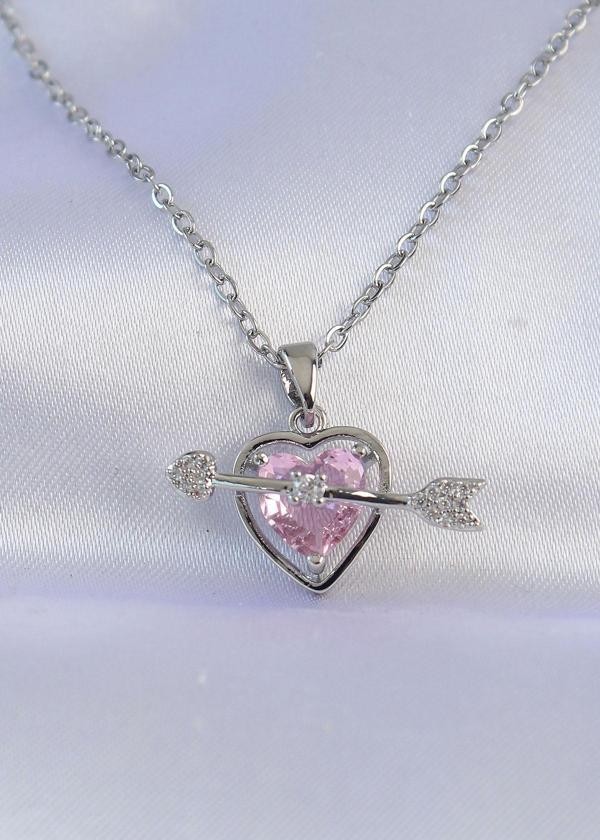 316L Çelik Zincir Gümüş Renk Pembe Zirkon Taşlı Eros Kolye - TJ-BKO8743 - Image 1