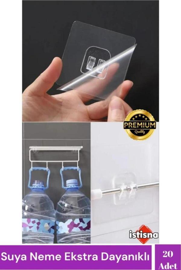 20 Adet Süper Güçlü Şeffaf Çerçeve Askısı Lekesiz Duvar Yapışkanı Mutfak Banyo Raf Tutucu Aksesuarı - Image 1