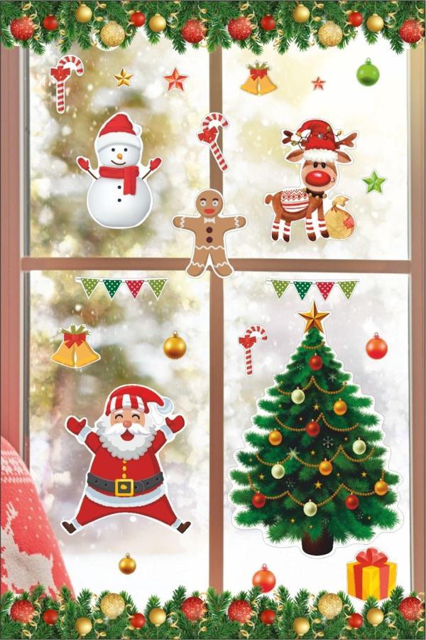 Yılbaşı Temalı Cam Sticker Seti Yeni Yıl Kapı Süsü Duvar Süsü Çocuk Bebek Odası Çam Ağacı Noel baba - Image 1
