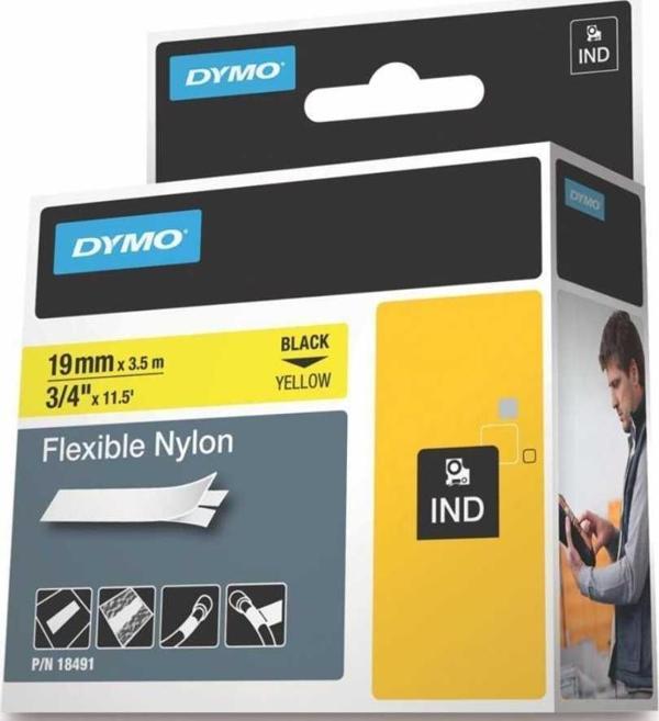 DYMO Rhino Pro Esnek Naylon Serit 19mmx3,5m Sarı/Siyah (18491) - Image 1