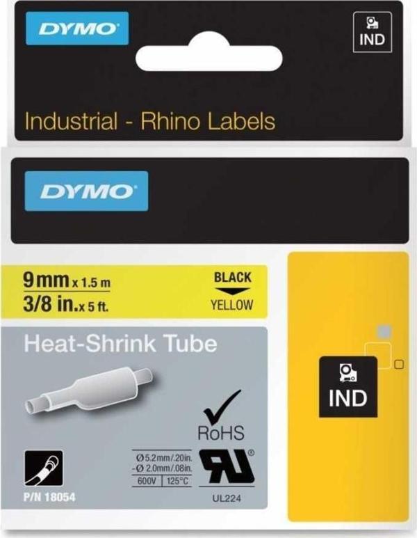 DYMO Rhino Pro Isıyla Küçülen Şerit 9mm x 1,5m Sarı/Siyah (18054) - Image 1