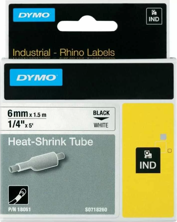DYMO RhinoPRO 18051 Beyaz/Siyah Isıyla Küçülen Şerit 6 mm x 1,5 mt - Image 1