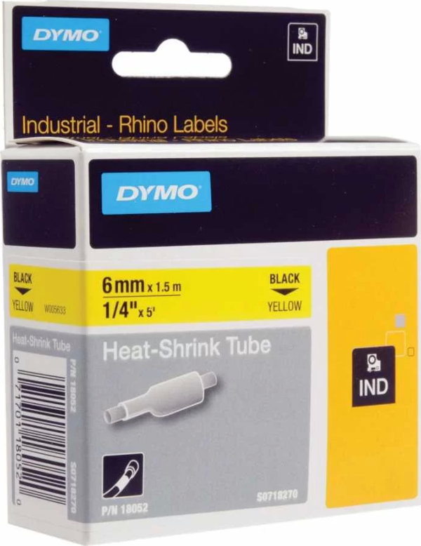 DYMO RhinoPRO 18052 Sarı/Siyah Isıyla Küçülen Şerit 6 mm x 1,5 mt - Image 1