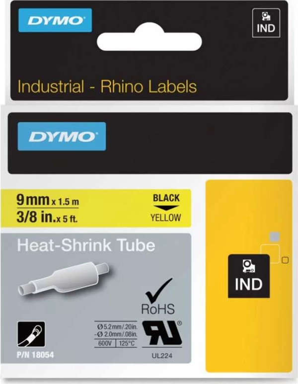 DYMO RhinoPRO 18054 Sarı/Siyah Isıyla Küçülen Şerit 9 mm x 1,5 mt - Image 1