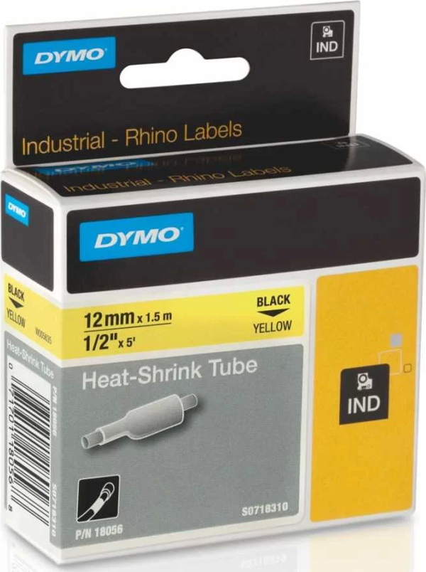 DYMO RhinoPRO 18056 Sarı/Siyah Isıyla Küçülen Şerit 12 mm x 1,5 mt - Image 1