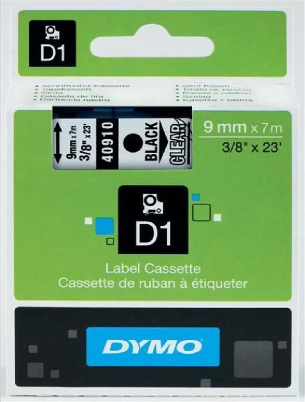 DYMO 40910 Şeffaf/Siyah D1 Yedek Şerit (9 mm x 7 mt) - Image 1