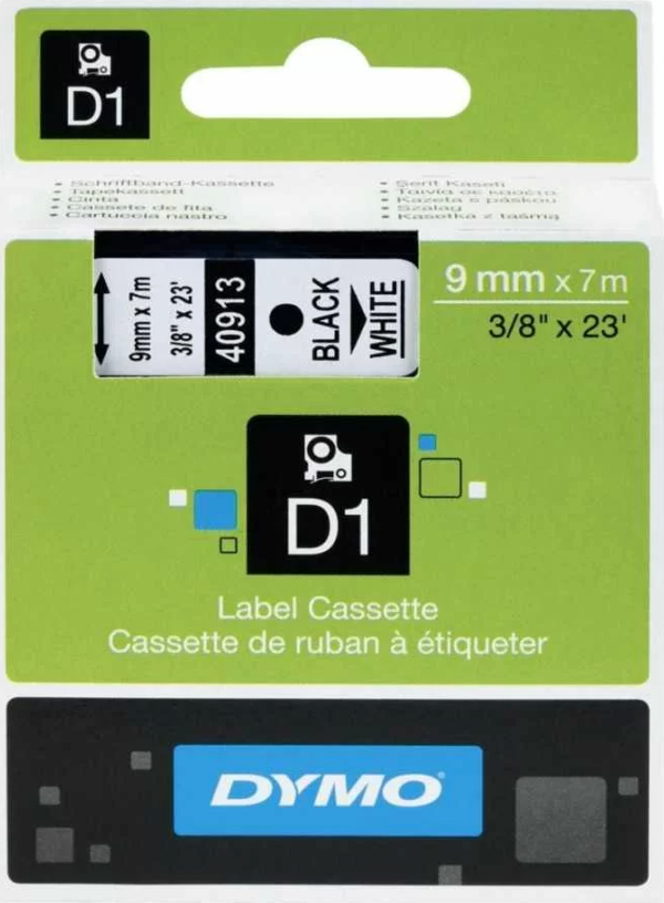 DYMO 40913 Beyaz/Siyah D1 Yedek Şerit (9 mm x 7 mt) - Image 1