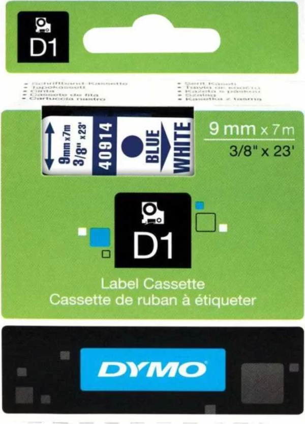 DYMO 40914 Beyaz/Mavi D1 Yedek Şerit (9 mm x 7 mt) - Image 1