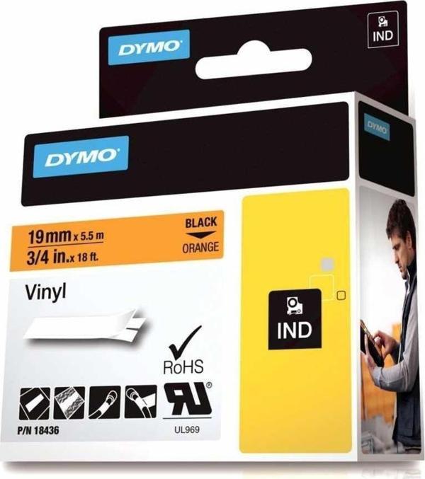 DYMO RhinoPRO 18436 Turuncu/Siyah Renkli Vinil Şerit 19 mm x 5,5 mt - Image 1