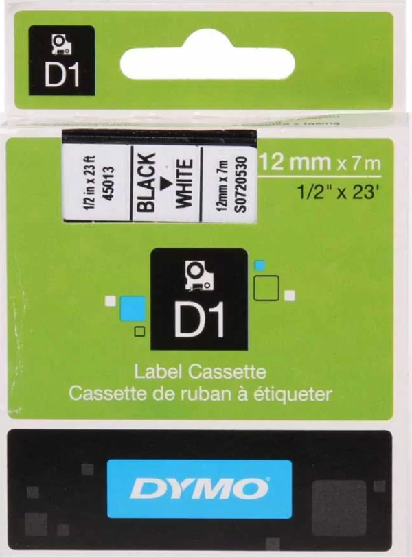 DYMO 45013 Beyaz/Siyah D1 Yedek Şerit (12 mm x 7 mt) - Image 1