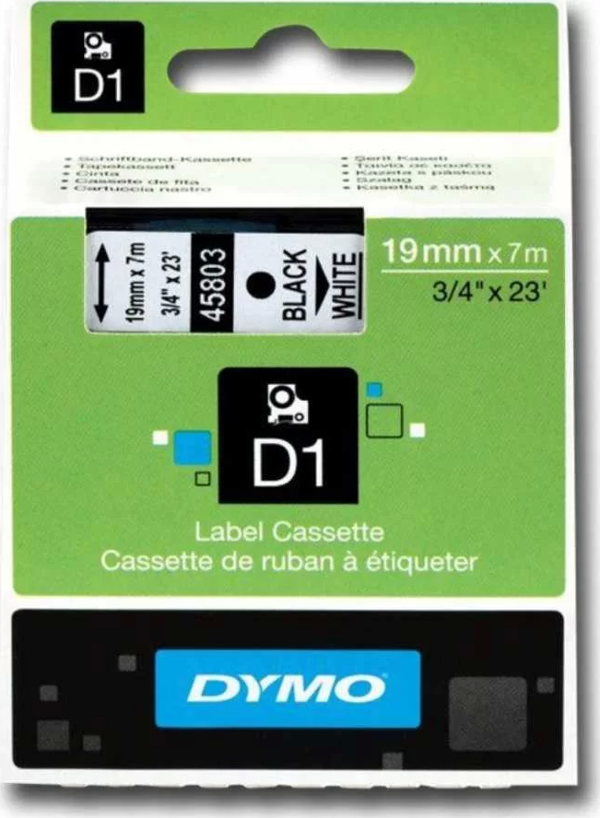 DYMO 45803 Beyaz/Siyah D1 Yedek Şerit (19 mm x 7 mt) - Image 1