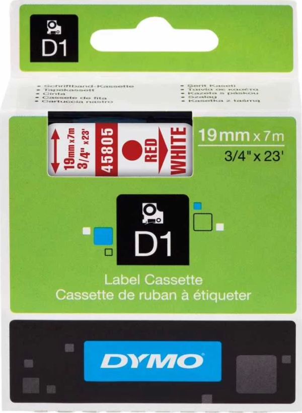 DYMO 45805 Beyaz/Kırmızı D1 Yedek Şerit (19 mm x 7 mt) - Image 1