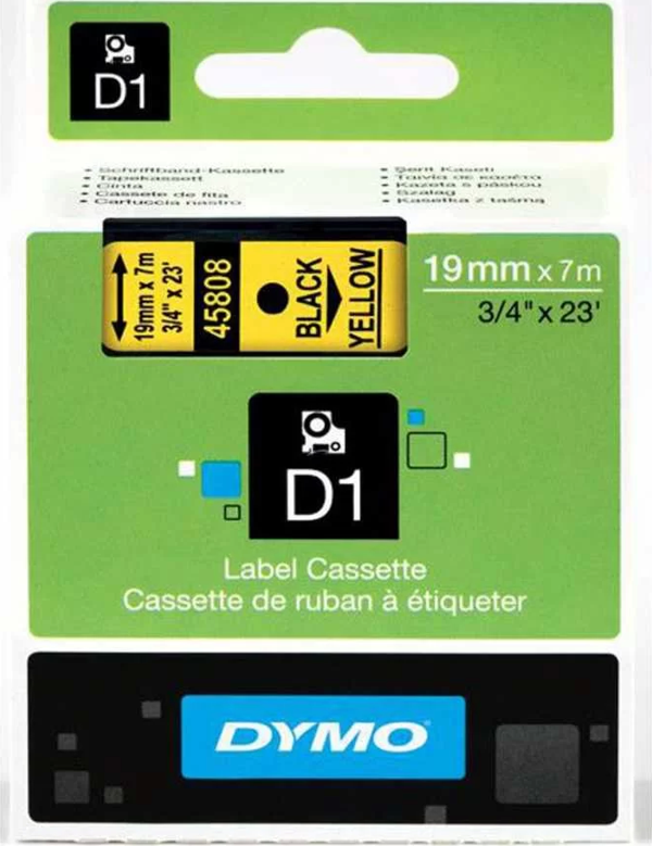 DYMO 45808 Sarı/Siyah D1 Yedek Şerit (19 mm x 7 mt) - Image 1