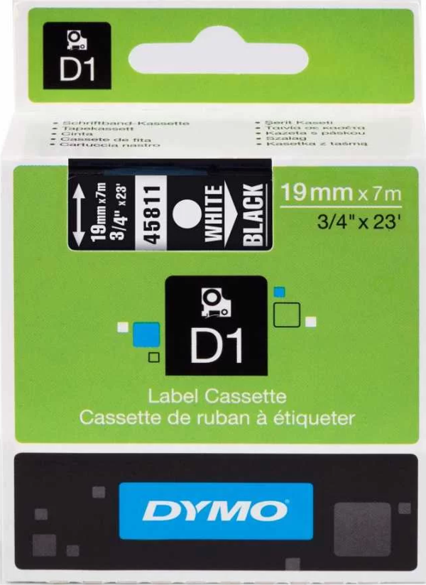 DYMO 45811 Siyah/Beyaz D1 Yedek Şerit (19 mm x 7 mt) - Image 1