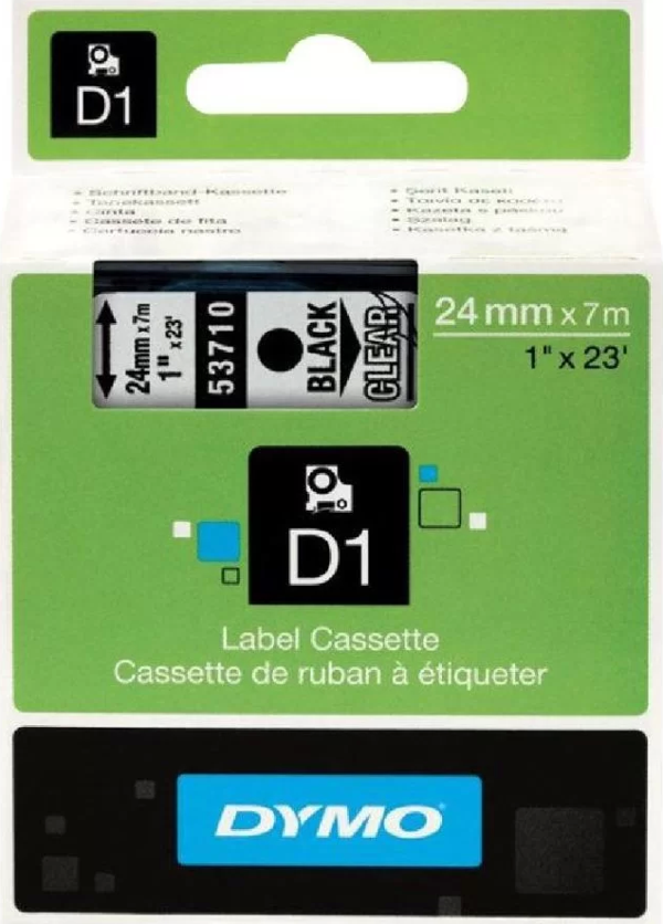 DYMO 53710 Şeffaf/Siyah D1 Yedek Şerit (24 mm x 7 mt) - Image 1