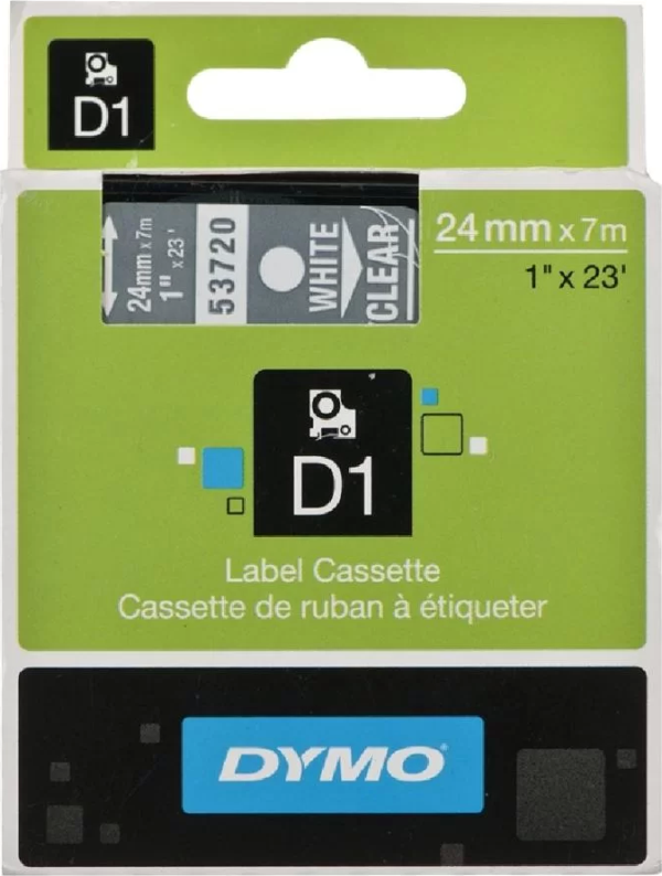 DYMO 53720 Şeffaf/Beyaz D1 Yedek Şerit (24 mm x 7 mt) - Image 1
