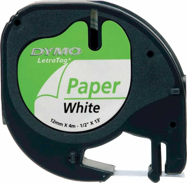 DYMO S0721510 Beyaz LetraTag Kağıt Şerit (12mm x 4mt) - Image 1