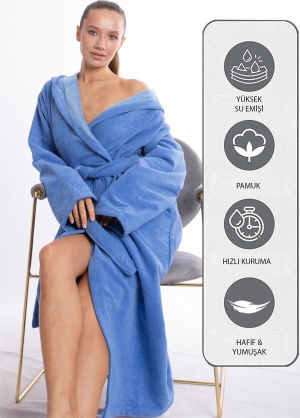 Dotamess Lüks Pamuklu Kapşonlu Bornoz Uzun - Image 1