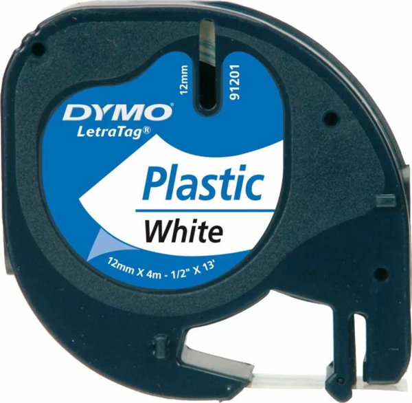 DYMO S0721660 Beyaz LetraTag Plastik Şerit (12mm x 4mt) - Image 1