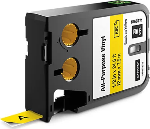 DYMO XTL 1868771 Çok Amaçlı Vinil Etiket 12mm x 7m Sarı - Siyah - Image 1