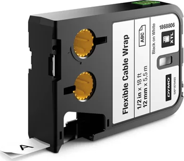 DYMO XTL 1868806 Esnek Kablo Etiketi 12mm x 5,5m Beyaz - Siyah - Image 1