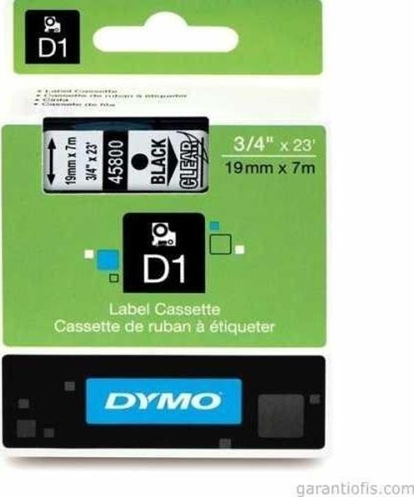 DYMO D1 Şeffaf/Siyah Yedek Şerit 19mm x 7mt (45800) - Image 1