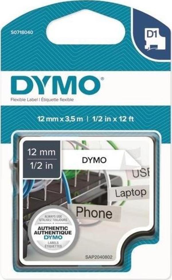 DYMO D1 Siyah/Beyaz Çok Kuvvetli Esnek Naylon Şerit Etiket 12mmx3,5 (16957) - Image 1
