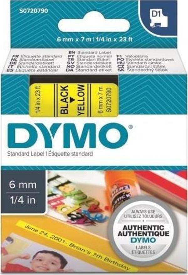 DYMO D1 Yedek Şerit Sarı/Siyah 6mm x 7mt (43618) - Image 1