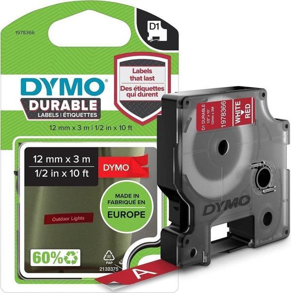 Dymo Kalıcı D1 Şerit (12 mm x 3 mt), Kırmızı/Beyaz - 1978366 - Image 1
