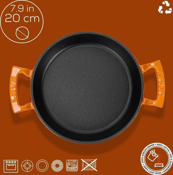 Lava Döküm Yuvarlak Sahan Döküm Demir Yekpare Çift Kulplu Çap(Ø)20cm - Image 1