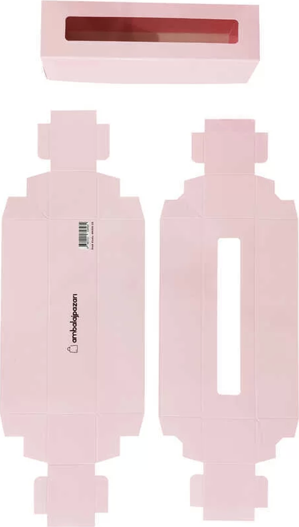 Montajsız Kapaklı Makaron Kutusu Pembe 5x20x5 cm - 50 Adet - Image 1
