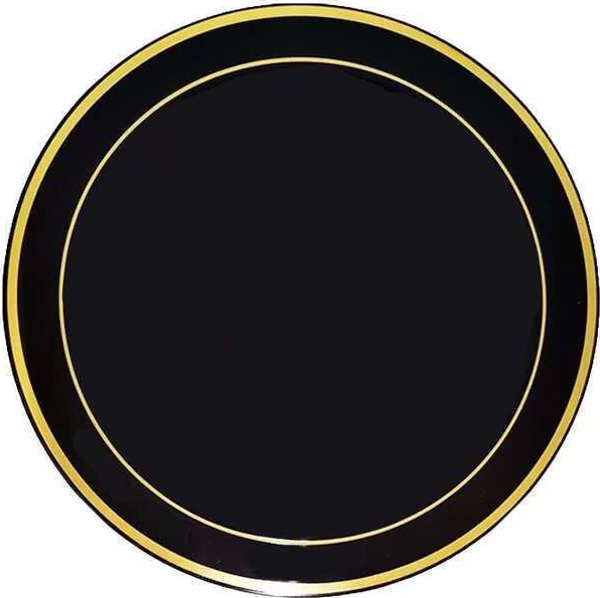Plastik Gold Renk İşlemeli Siyah Tabak 26 cm - 6 Adet - Image 1