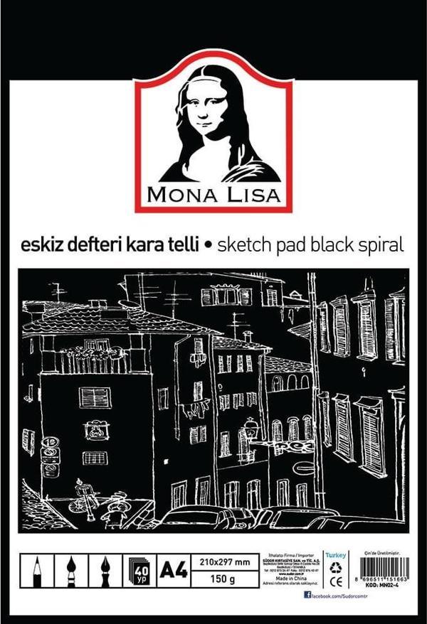Mona Lisa Monalisa Eskiz Defteri Kara Telli A4 150 GR 40 YP MN02-4 - Image 1