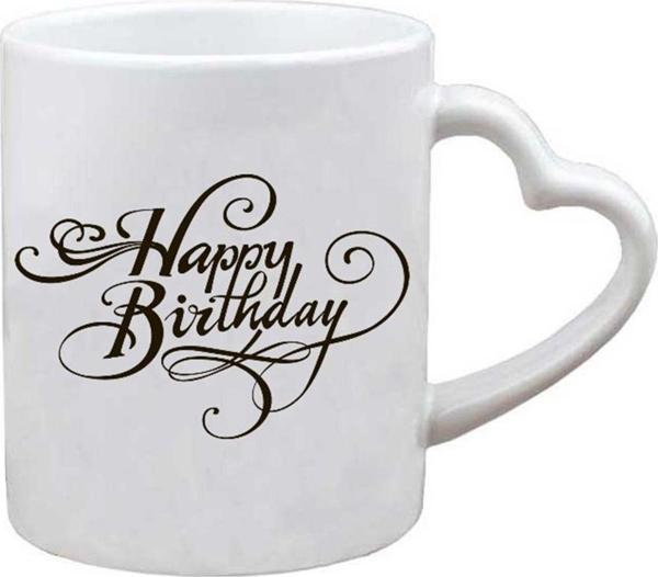 Kişiye Özel Happy Brithday Doğum Günü Özel Kulplu Süblimasyon Baskılı Porselen Kupa Bardak Kalpli Kulp - Image 1