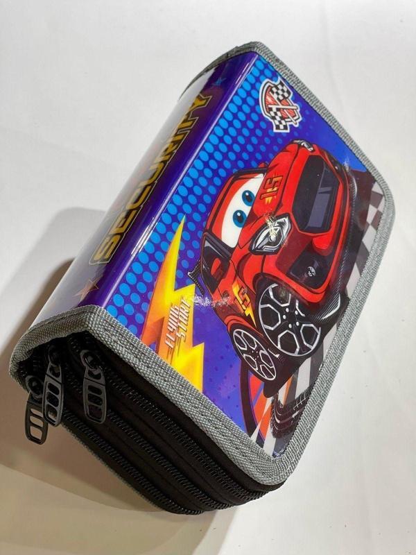 Cappi Bag Mavi Siyah Kırmızı Araba 3 Fermuarlı Bölmeli Erkek Çocuk Okul Kalem Kutusu 19x11x6cm - Image 1