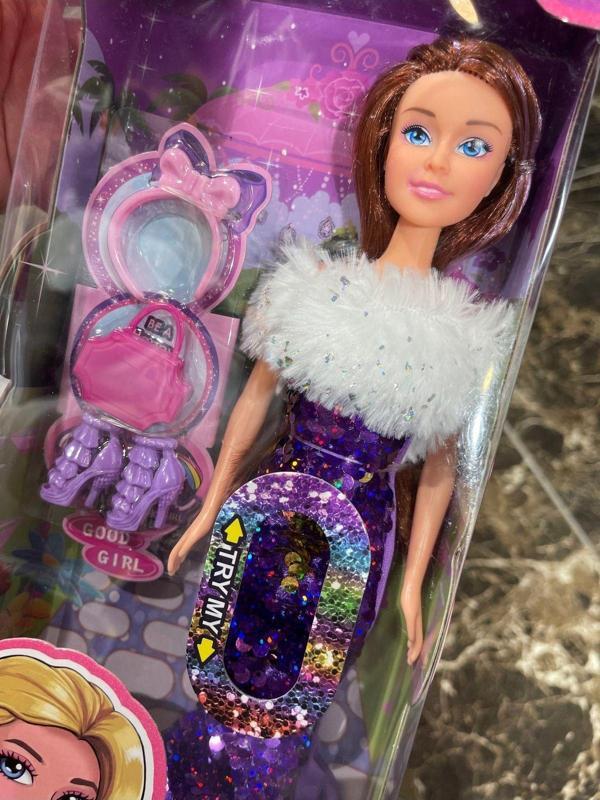 Çocuk Mor Pullu Çantalı Prenses Kız Bebek - Image 1