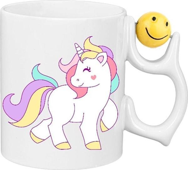 Kişiye Özel Unicorn T Kulplu Kalp kulplu Gülen Yüz kulp Süblimasyon Baskılı Porselen Kupa Bardak - Image 1