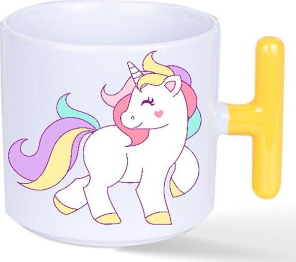Kişiye Özel Unicorn T Kulplu Kalp kulplu Gülen Yüz kulp Süblimasyon Baskılı Porselen Kupa Bardak - Image 1